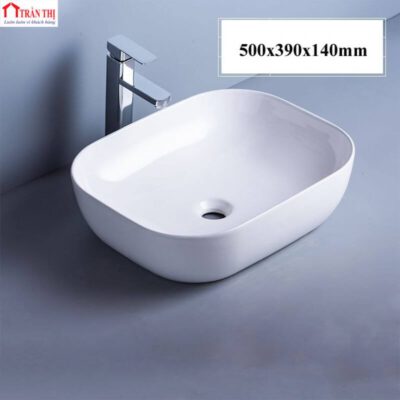 Mẫu Lavabo trắng sứ để bàn vuông vuông Huế